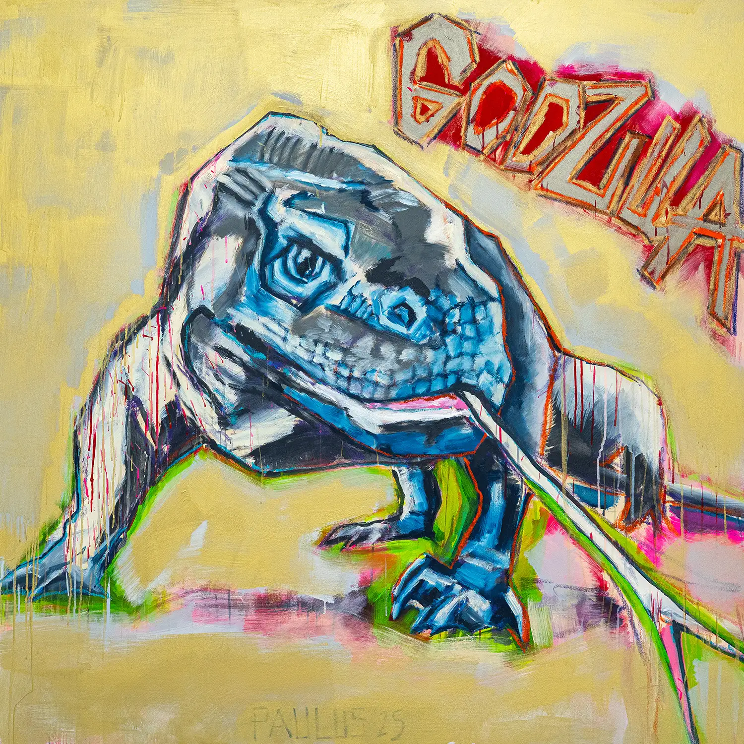 Godzilla, 2025, 140cm x 140cm, Acryl auf Leinwand