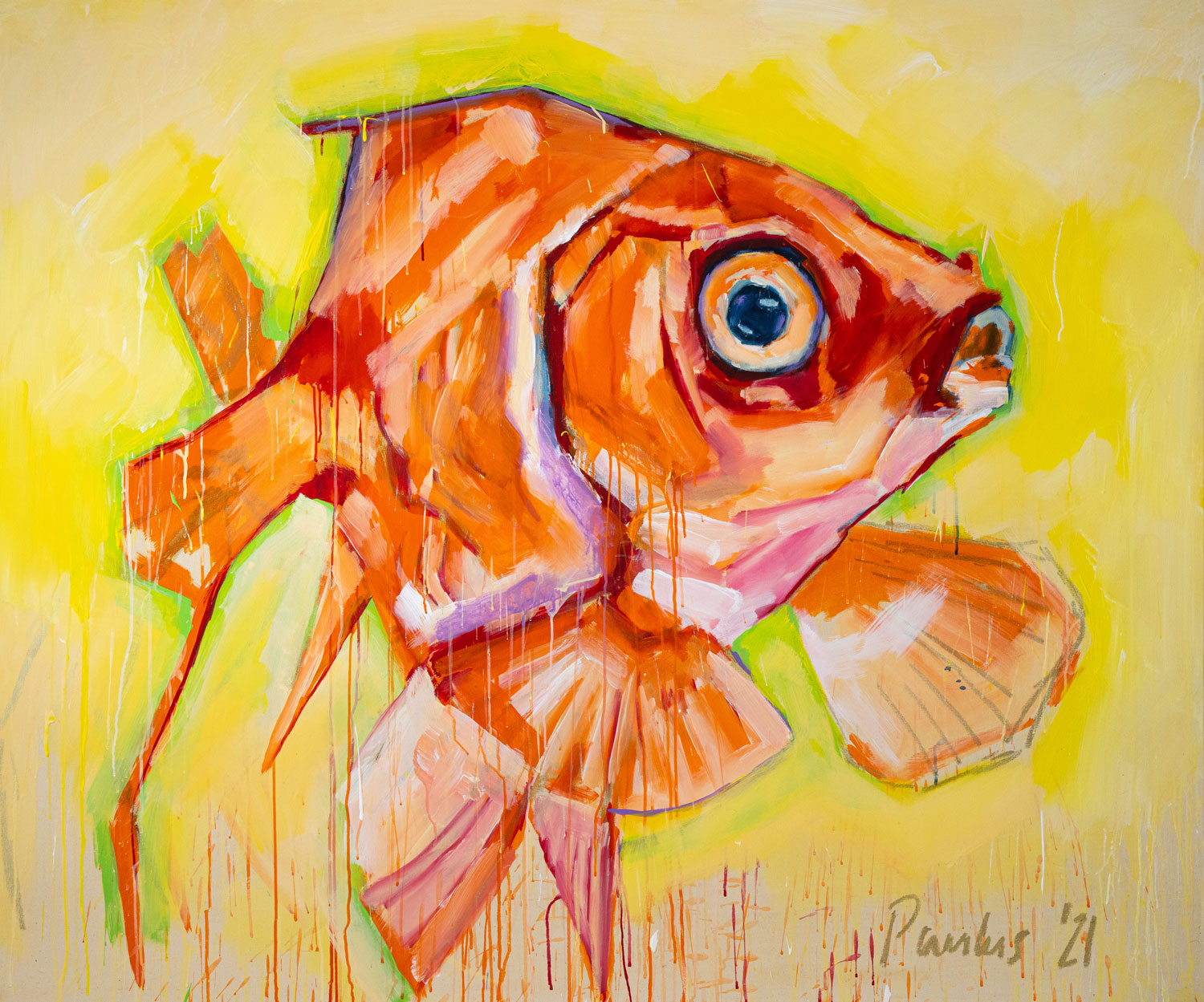 Goldfisch, 2021, 180cm x 150cm, Acryl auf Leinwand