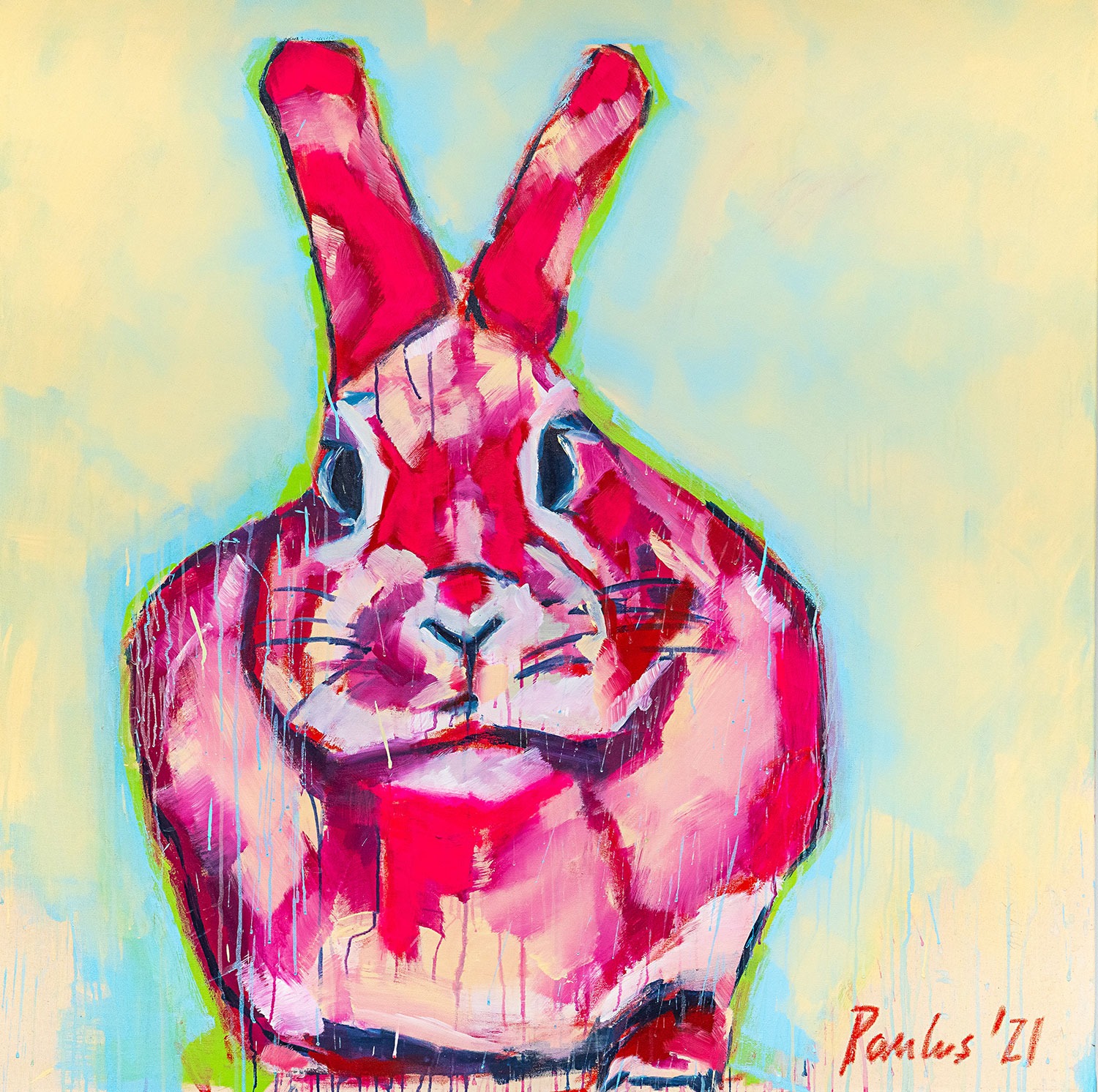 Rotes Kaninchen, 2021, 140cm x 140cm, Acryl auf Leinwand