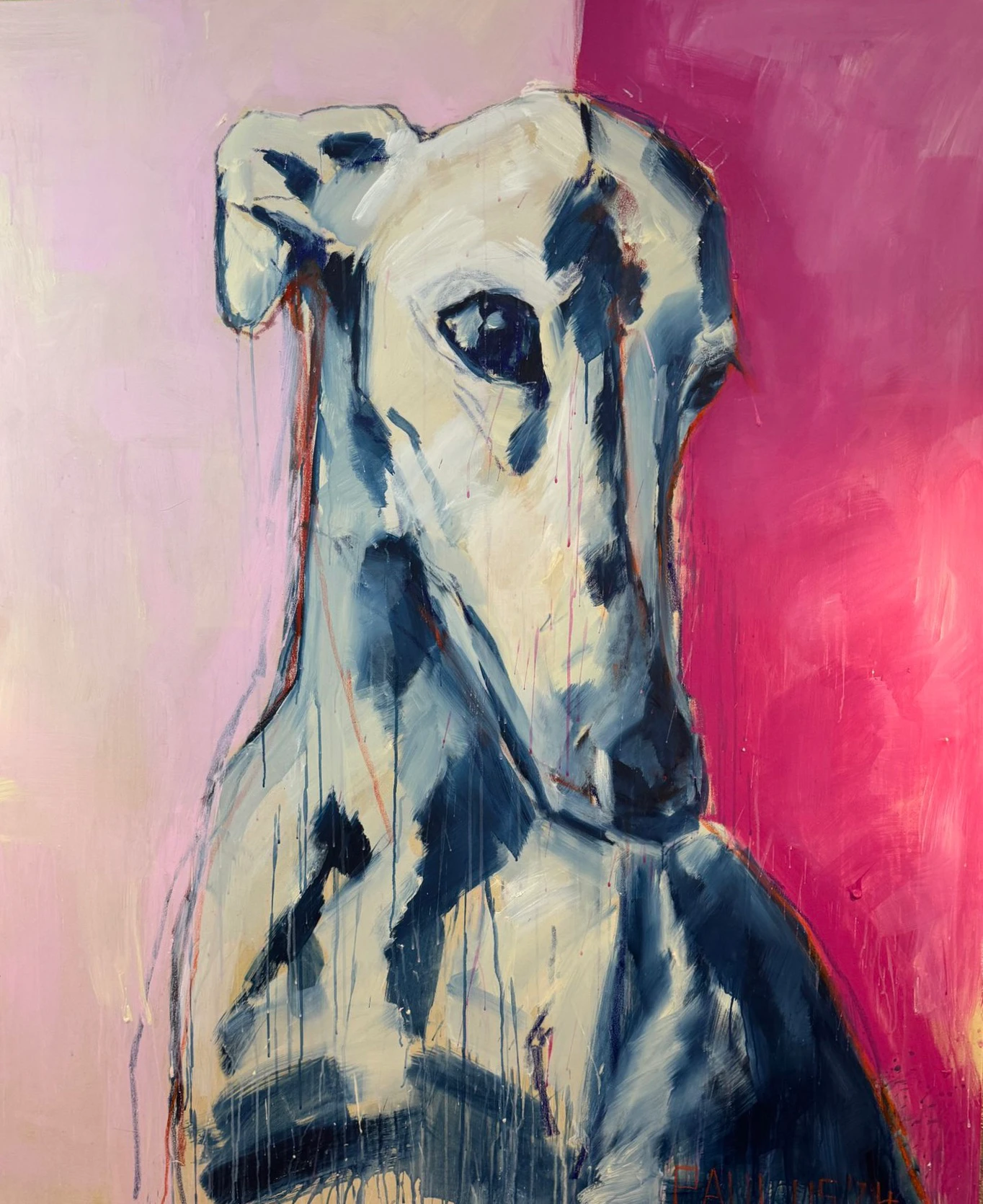 Whippet, 2024, 150cm x 180cm, Acryl auf Leinwand